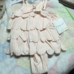 Striped white and coralish Pink Kids swimsuit